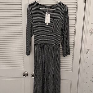 Merokeety Easy, Casual Black White Striped Midi Dress Sz 2X